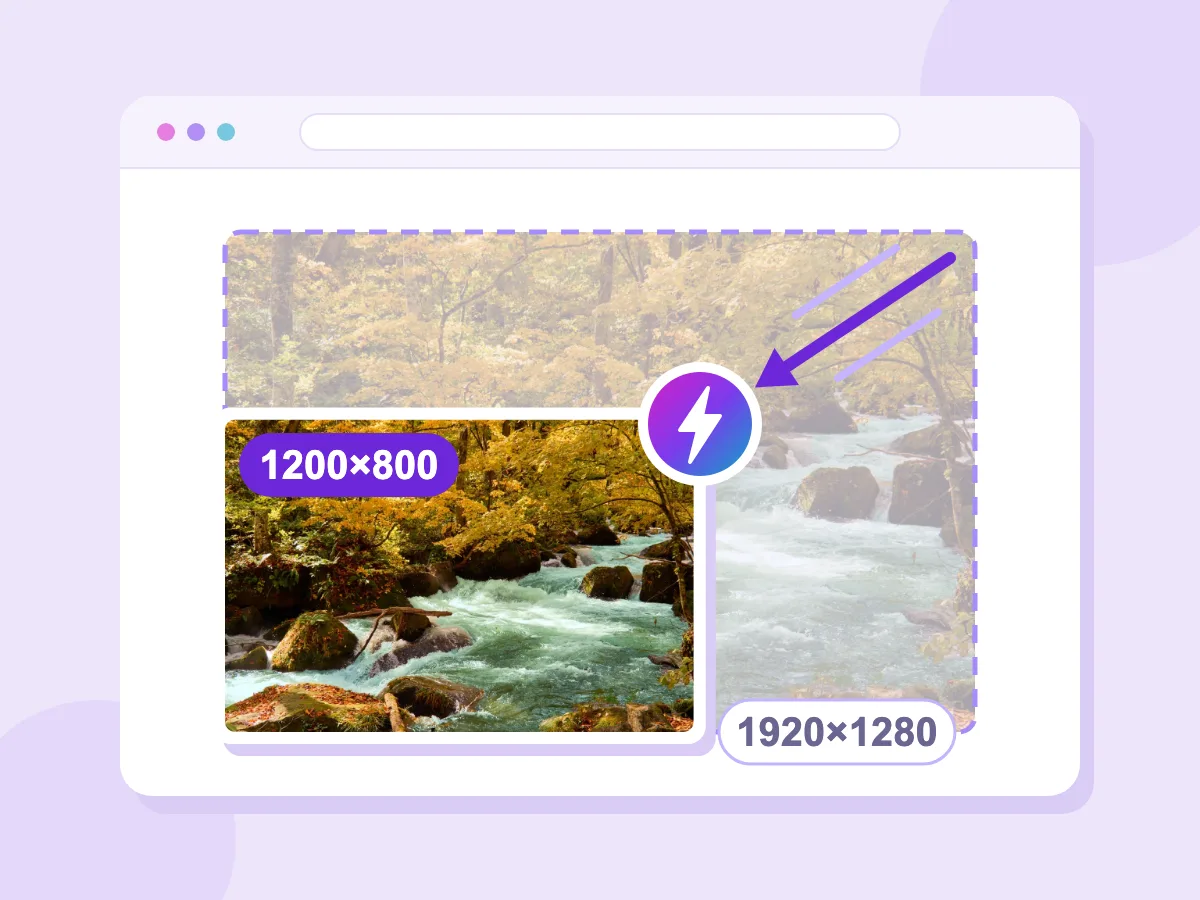 Redimensiona imágenes rápido en el navegador: una foto de un río de 1920×1280 se reduce a una copia de 1200×800 px
